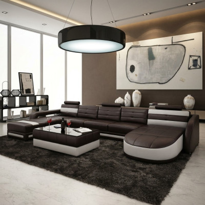 Sofá de cuero con USB, sofá de esquina, diseño de sala de estar, sofá, sofá, asiento en forma de U.