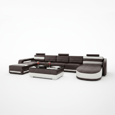 Sofá de cuero con USB, sofá de esquina, diseño de sala de estar, sofá, sofá, asiento en forma de U.