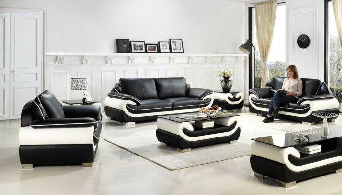 Sofá de cuero de 3 plazas + 2 plazas + 1 plaza con almohadones y USB, conjunto de sofás.