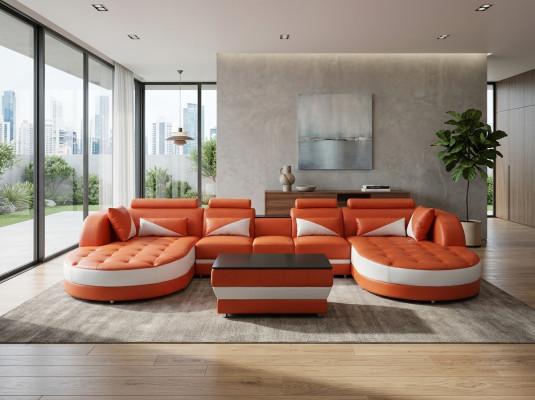 Moderno sofá de esquina de cuero con USB para salón, sofá en forma de U, sofá seccional de salón tapizado.