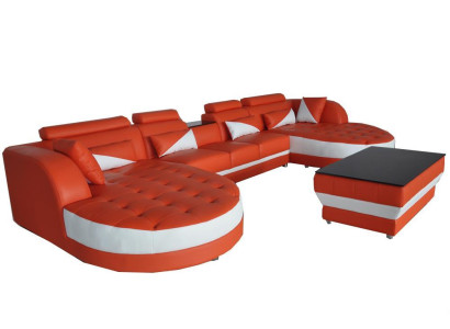 Moderno sofá de esquina de cuero con USB para salón, sofá en forma de U, sofá seccional de salón tapizado.