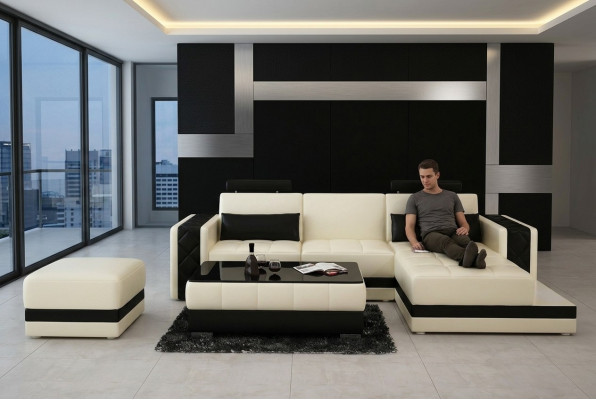 Sofá de cuero con USB Sofá esquinero de diseño moderno con esquina y sofá decorativo L6010D