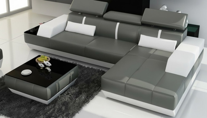 Sofá de cuero con USB, sofá de esquina moderno con diseño de salón conjunto de sofá K5015C.