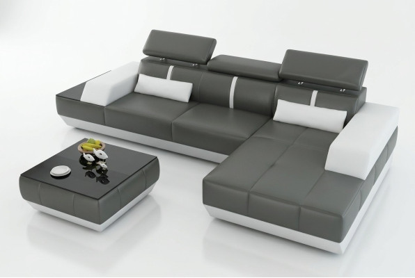 Sofá de cuero con USB, sofá de esquina moderno con diseño de salón conjunto de sofá K5015C.