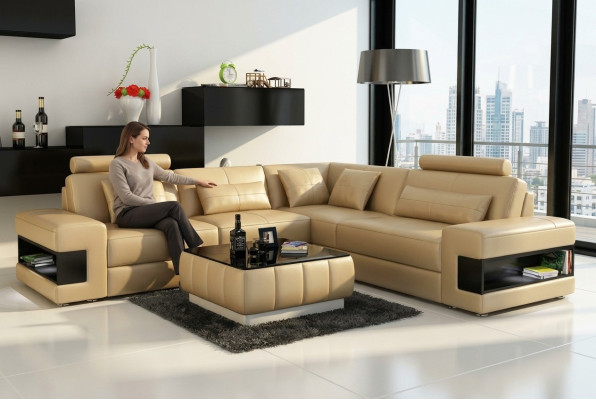 Sofá de cuero con USB conjunto de salón sofá de esquina sofá de diseño moderno L6014B