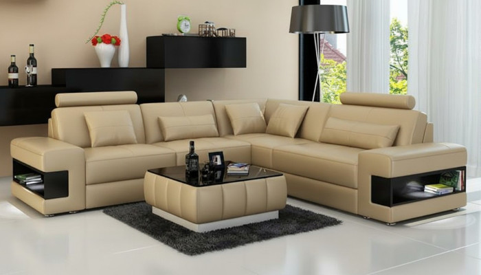 Sofá de cuero con USB conjunto de salón sofá de esquina sofá de diseño moderno L6014B