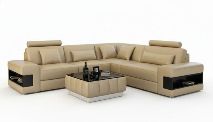 Sofá de cuero con USB conjunto de salón sofá de esquina sofá de diseño moderno L6014B