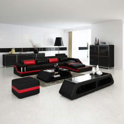 Sofá de esquina de diseñador Sofá conjunto de estar Big moderno de cuero con USB HAMBURG III