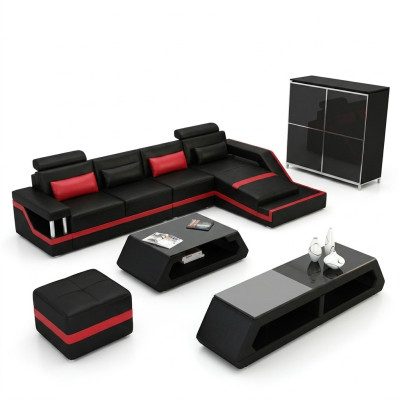 Sofá de esquina de diseñador Sofá conjunto de estar Big moderno de cuero con USB HAMBURG III
