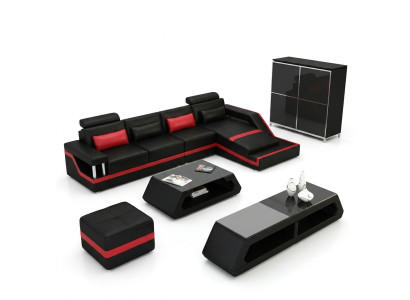 Sofá de esquina de diseñador Sofá conjunto de estar Big moderno de cuero con USB HAMBURG III