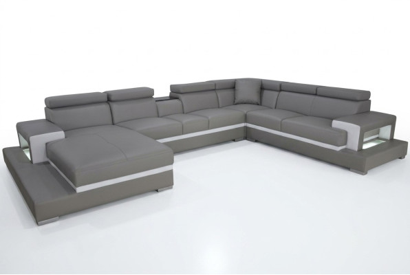 Sofá de esquina acolchado moderno con asientos acolchados, USB y luz para la sala de estar.