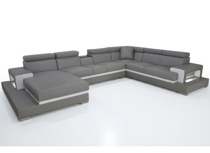 Sofá de esquina acolchado moderno con asientos acolchados, USB y luz para la sala de estar.