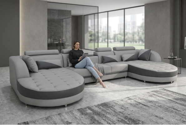 Sofá en forma de U con función de cama de esquina gris, diseño de sofá cama de salón USB nuevo.