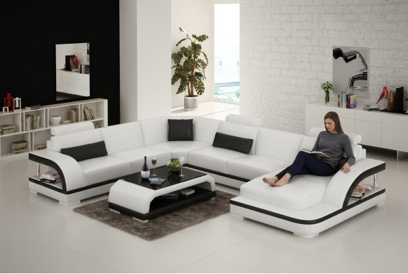 Sofá de cuero sofá conjunto de sofá de esquina diseño moderno con USB