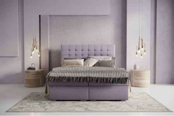 Juego completo de colchón y cubrecolchón cama boxspring rosa tapizado 180x200cm