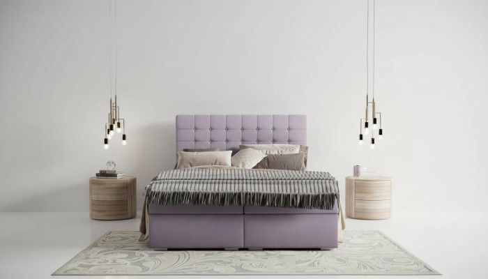 Juego completo de colchón y cubrecolchón cama boxspring rosa tapizado 180x200cm