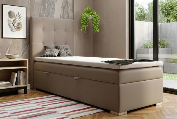 Cama box spring de lujo con función de almacenamiento de hotel tapizada, tamaño 90x200cm.