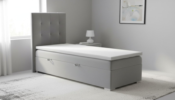 Cama de lujo con somier de resortes, cama de hotel, función de tapizado, cajón de almacenamiento 90x200cm gris nuevo.