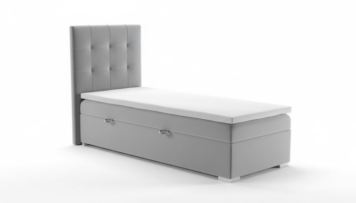 Cama de lujo con somier de resortes, cama de hotel, función de tapizado, cajón de almacenamiento 90x200cm gris nuevo.