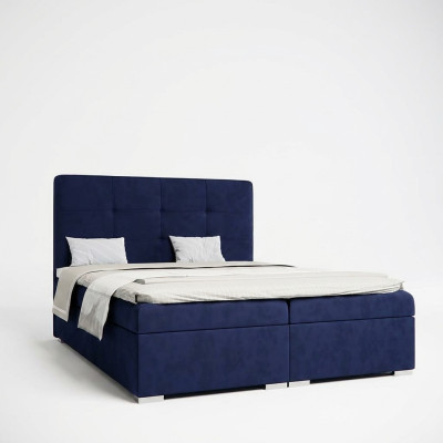 Cama Boxspring azul de hotel doble de lujo con función de caja de almacenamiento acolchada, nuevo.