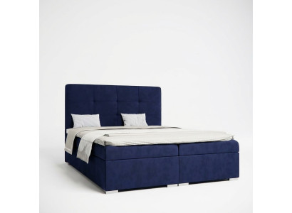 Cama Boxspring azul de hotel doble de lujo con función de caja de almacenamiento acolchada, nuevo.
