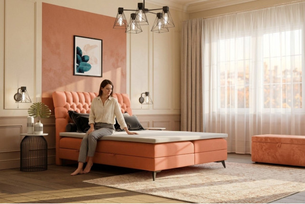 Chesterfield Cama Boxspring Doble Diseño Cama Tapizada Función de Caja Hotel