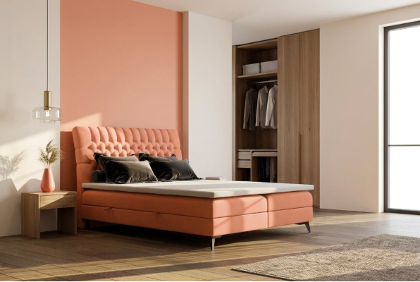 Chesterfield Cama Boxspring Doble Diseño Cama Tapizada Función de Caja Hotel