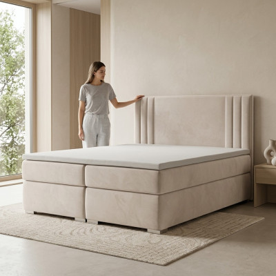 Cama box spring Hotel Cama doble Camas de lujo Función de tapizado Caja de almacenamiento Beige