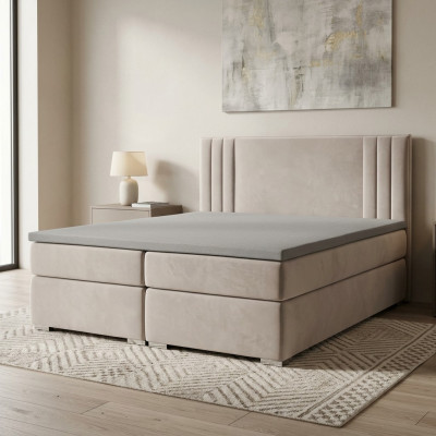 Cama box spring Hotel Cama doble Camas de lujo Función de tapizado Caja de almacenamiento Beige