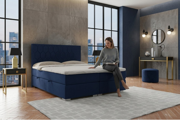 Cama boxspring de diseño de hotel de lujo de terciopelo con función de caja de almacenamiento doble.