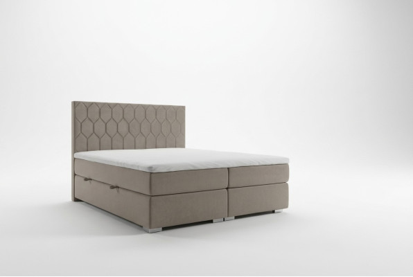 Cama Boxspring de hotel de lujo con funciones de caja tapizada beige doble 180x200.