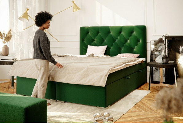 Chesterfield Set completo de cama doble de hotel con sistema de muelles ensacados, colchón y topper, nuevo.