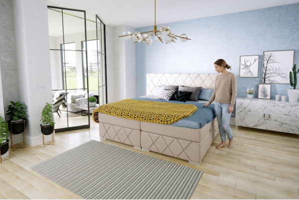 Juego completo de cama boxspring con colchón doble, topper y funciones de camas de hotel.