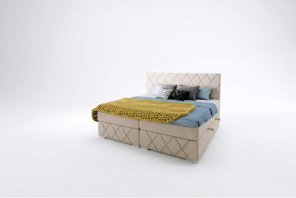 Juego completo de cama boxspring con colchón doble, topper y funciones de camas de hotel.