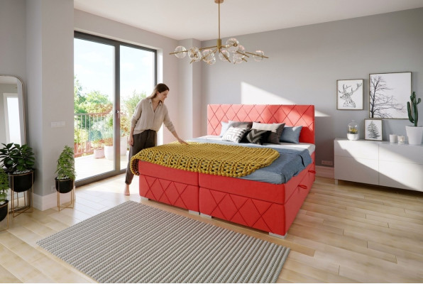 Excelente cama doble moderna tipo box-spring para dormitorio.