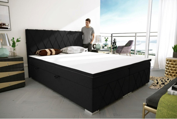 Cama Boxspring de lujo doble para hotel con función de caja de almacenamiento tapizada de 180x200 cm.