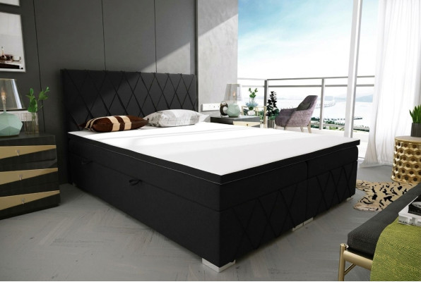 Cama Boxspring de lujo doble para hotel con función de caja de almacenamiento tapizada de 180x200 cm.