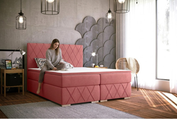 Conjunto completo de colchón y topper Cama de muelles con caja Cubierta rosa 180x200cm Camas Nuevas.