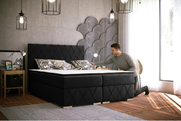 Conjunto completo de colchón y topper cama boxspring negro tapizado 180x200cm camas
