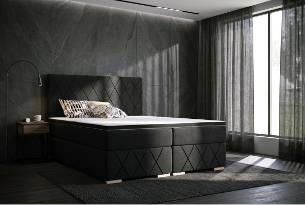 Conjunto completo de colchón y topper cama boxspring negro tapizado 180x200cm camas