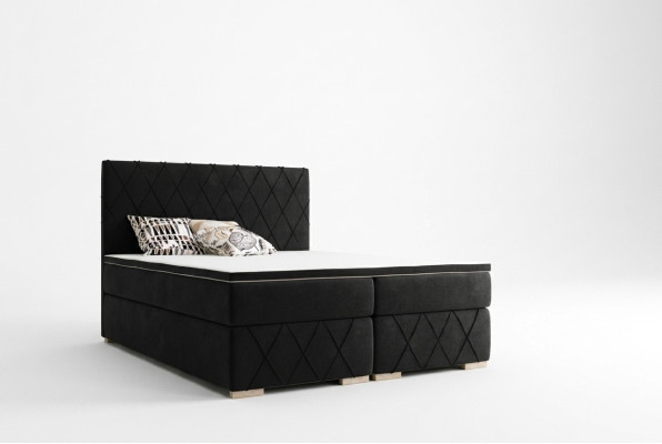 Conjunto completo de colchón y topper cama boxspring negro tapizado 180x200cm camas