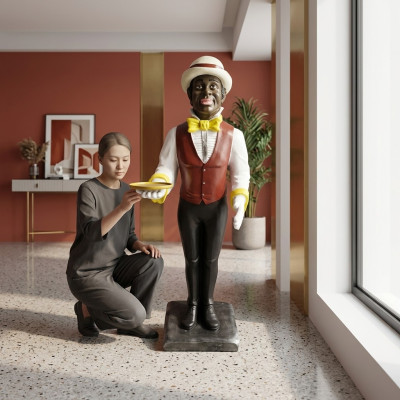 Butler Figura Estatua Figuras Estatuas Escultura Restaurante Hotel 95cm Soporte Nuevo