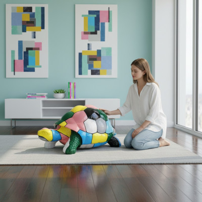 Figura de diseñador abstracto Sala de estar Estatua moderna Tortuga Pintada de colores 109cm