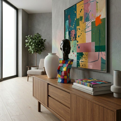 Escultura abstracta de busto de mujer en el estilo de los años 70. Estatuas, esculturas y figuras para la sala de estar.
