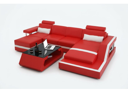 Sofá de esquina de diseñador, sofá en forma de L, gran sofá moderno de cuero con USB.
