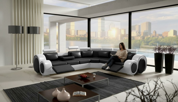 Sofá de esquina Berlin Sofá de esquina con puerto USB, sofá de salón con función de relaxçon conjunto de esquina