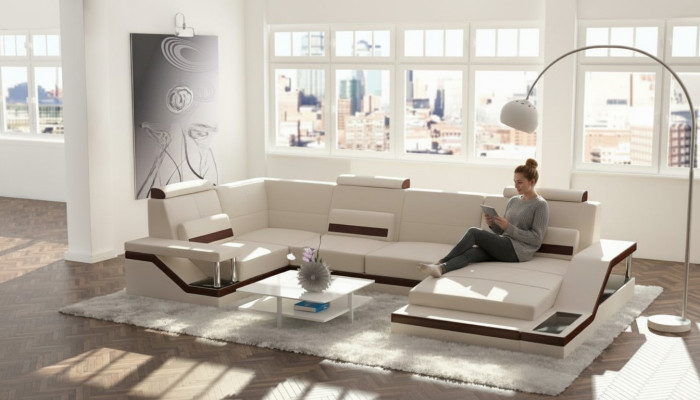 Conjunto de salón sofá + USB tapizado asiento sofá de esquina textil cuero sofás