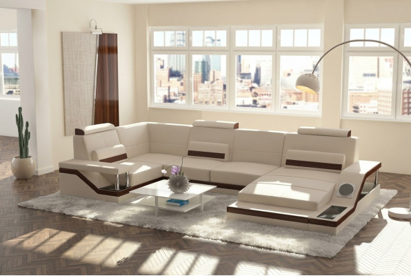 Conjunto de salón sofá + USB tapizado asiento sofá de esquina textil cuero sofás