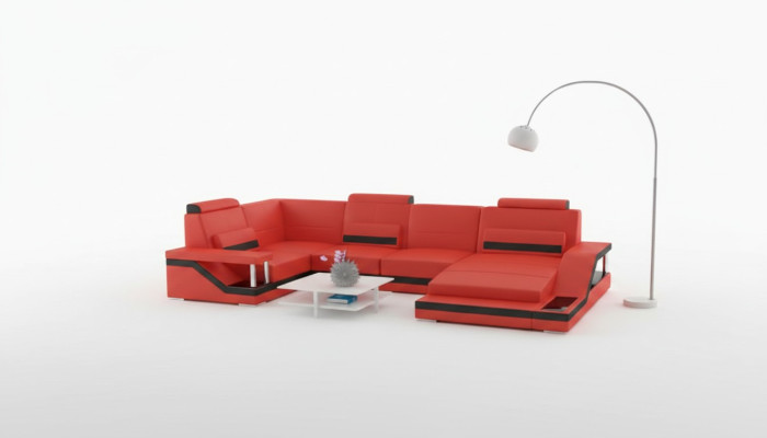 Sofá de esquina de tela de sofá de ambiente de vida con tapicería de esquina de sofá de cuero textil USB.