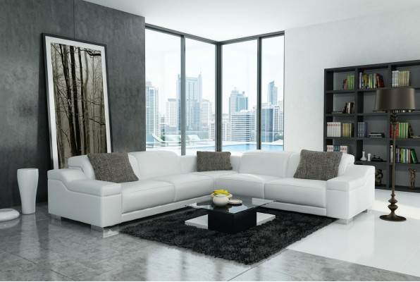 Muebles de salón esquineros Esquina Sofá con tapicería USB Conjunto paisaje Cuero 2711D